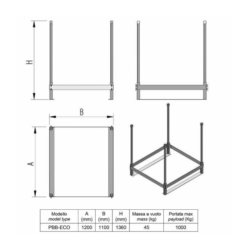 Struttura porta big bag da 1000 L