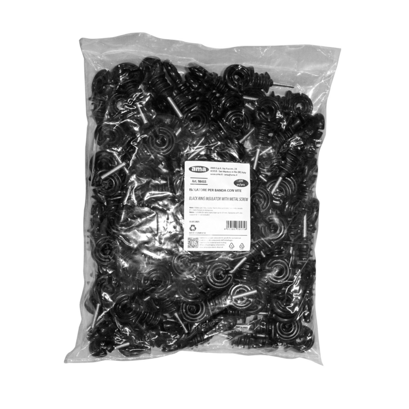 ISOLATORE NERO AD ANELLO CON VITE PER FERRO Ø 6 MM