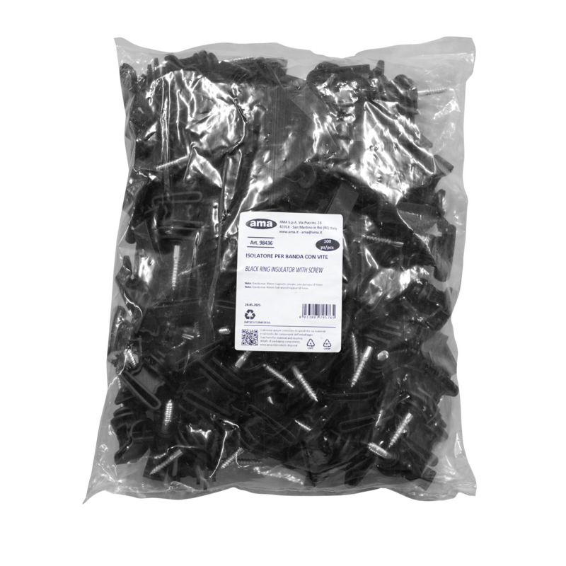 ISOLATORE NERO PER BANDA CON VITE DA LEGNO