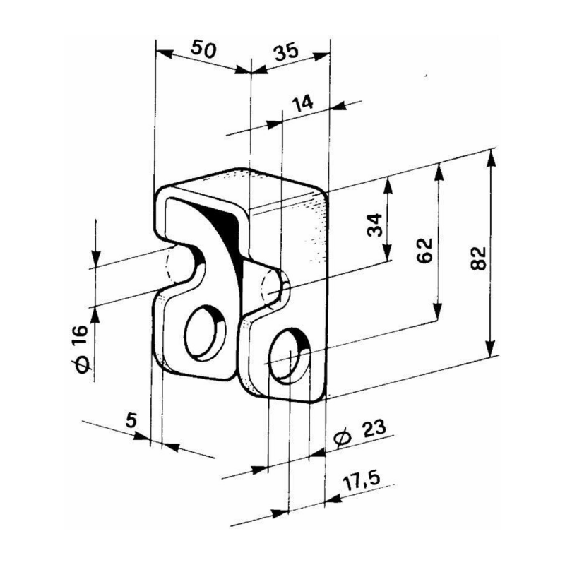 SUPPORTO  FORATO STRETTO PER CERNIERE Ø23MM.