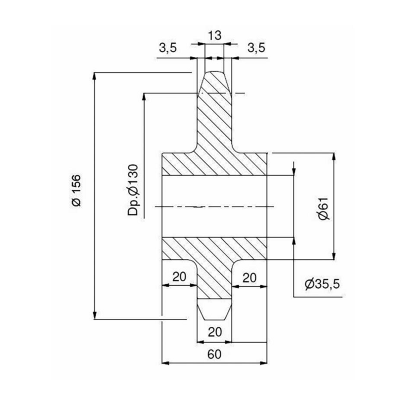 PIGNONE IN GHISA PER CATENA PASSO 80, 5 DENTI