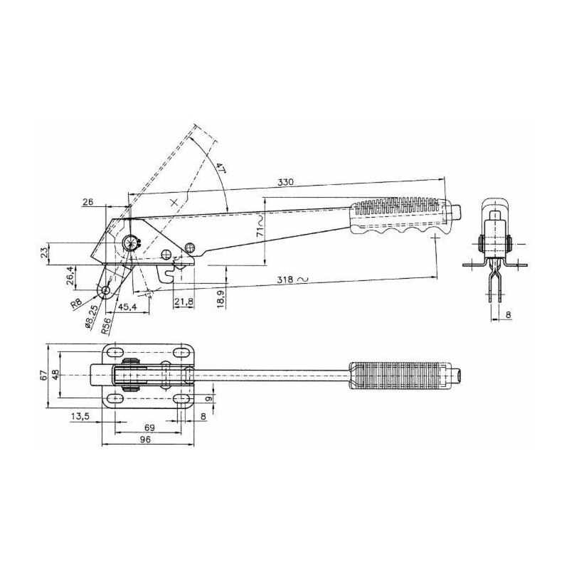LEVA FRENO LUNGA ZINCATA, CON FORCELLA