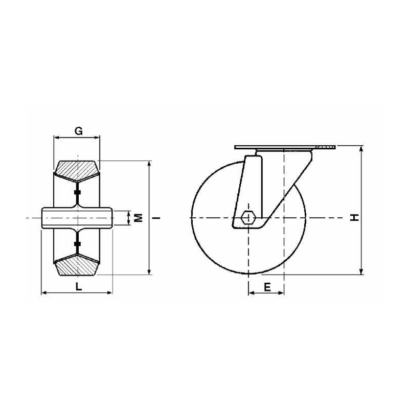 RUOTA GOMMATA 150X40 SUPPORTO FISSO