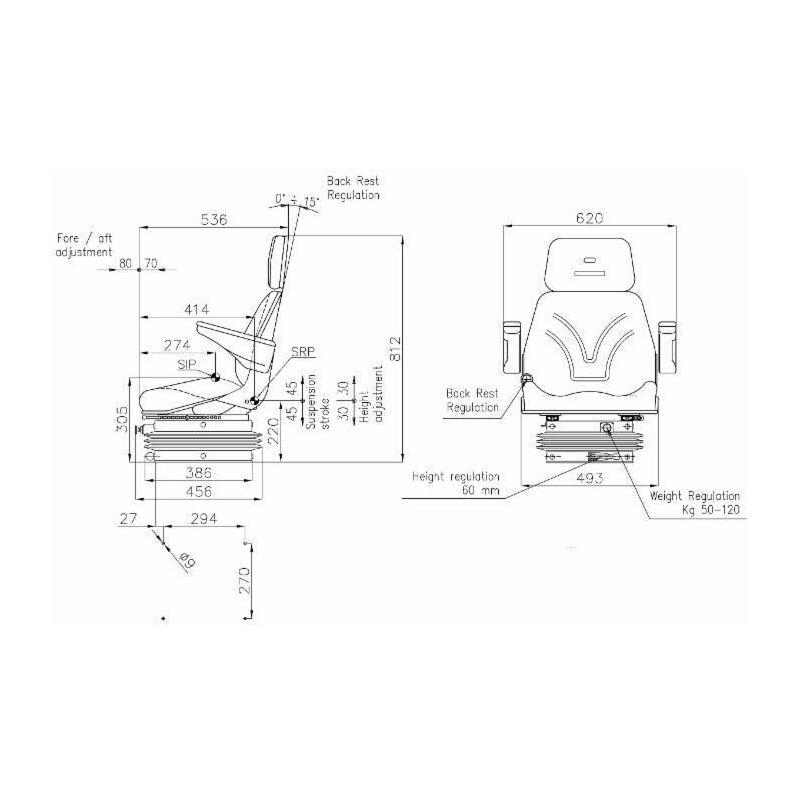Sedile TOP completo con molleggio pneumatico