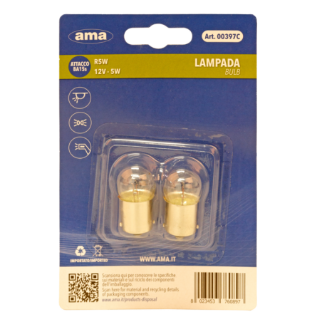 Lampadina alogena R5W 12V 5W BA15s. Blister 2 pz
