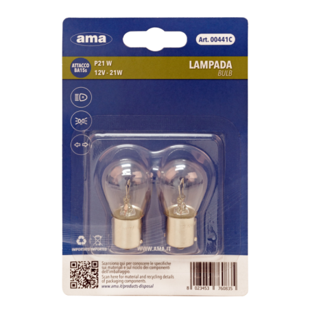 Lampadina alogena P21 12V 21W BA15s. Blister 2 pz