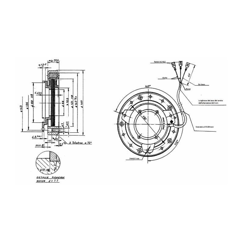 ALTERNATORE 200W CON FASTON 6,3 MM