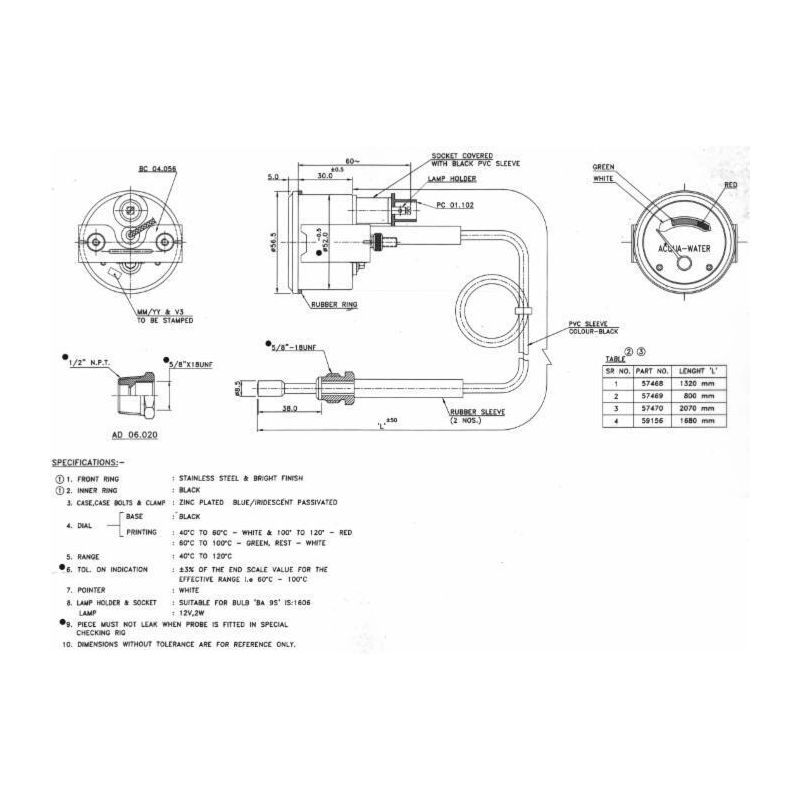 INDICATORE TEMPERATURA ACQUA CAPILLARE 2070 MM