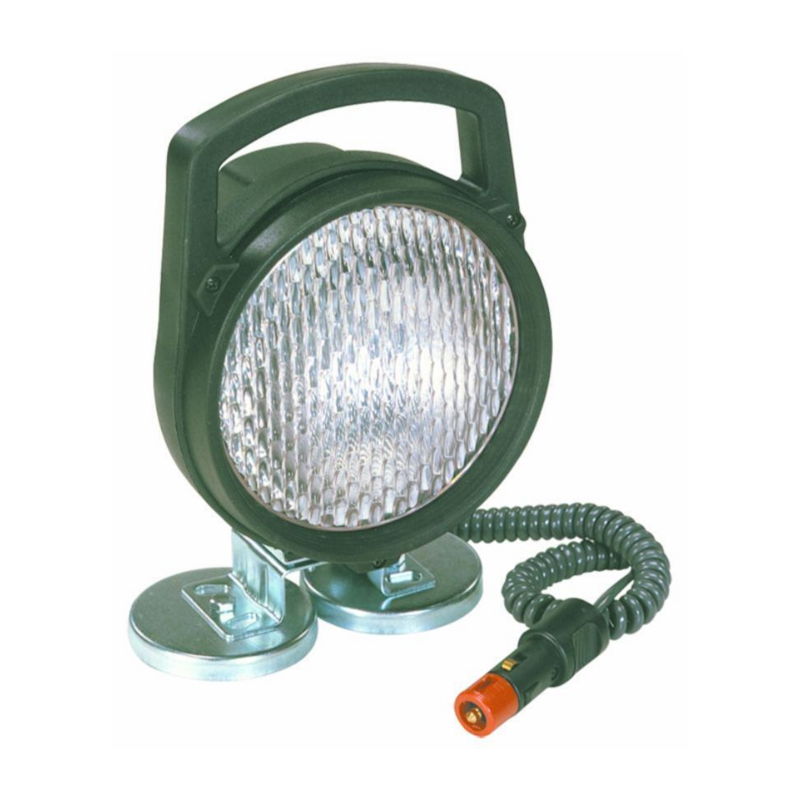 Faro da lavoro alogeno rotondo Ø 161 mm con maniglia, base magnetica, cavo spirale e accendisigari e interruttore