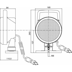 Faro da lavoro alogeno rotondo Ø 161 mm con maniglia, base magnetica, cavo spirale e accendisigari e interruttore
