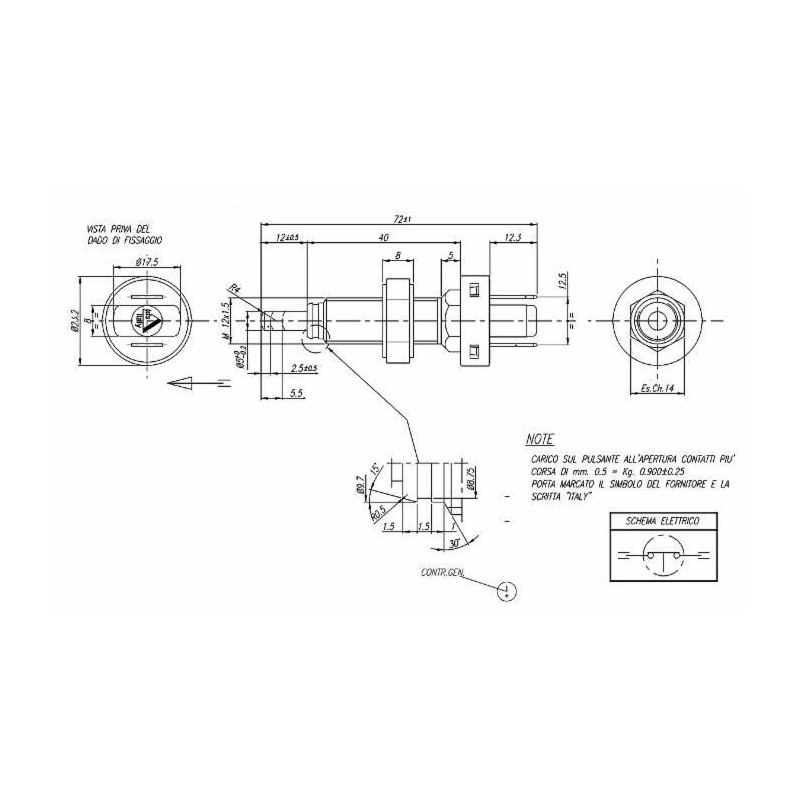 Interruttore luci di arresto meccanico M12x1,5