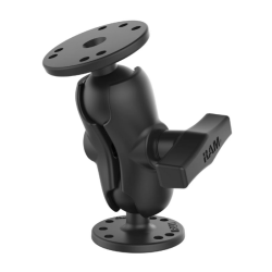 Supporto di fissaggio che include due basi a sfera tonde e un braccio a doppia presa che consente una regolazione quasi infinit