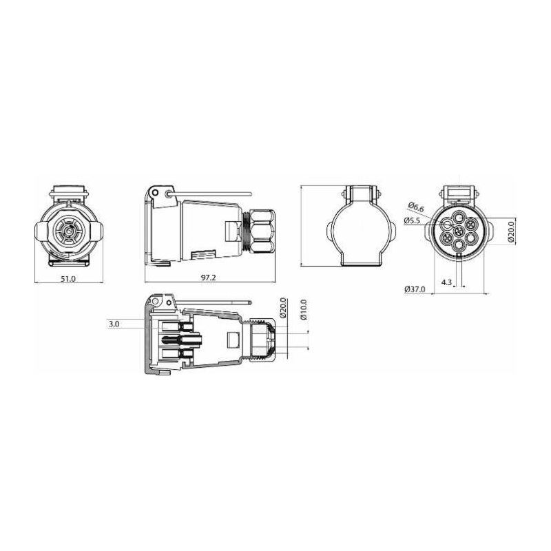 Presa volante 7 poli 12-24V in plastica