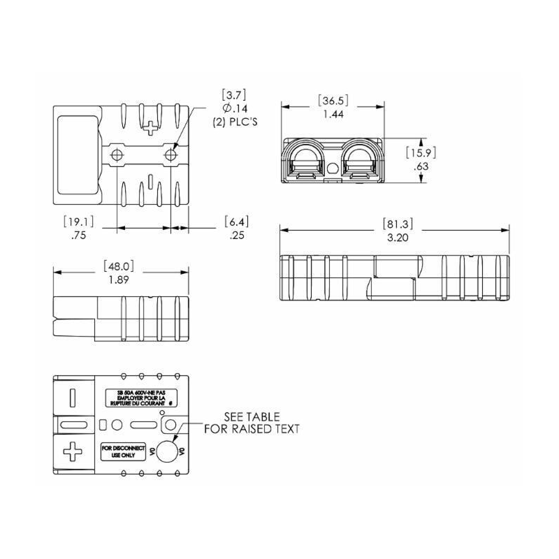 CONNETTORE BIPOLARE GRIGIO 50A 36V 13,5 MM²