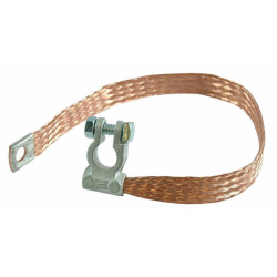 TRECCIA DI MASSA CON MORSETTO BATTERIA POLARITA' NEGATIVA, SEZIONE 35 MM², LUNGHEZZA 500 MM, OCCHIELLO Ø 12,5 MM