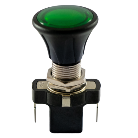 Interruttore a tiretto 12V, con cappuccio verde e illuminazione a LED