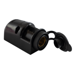 Presa bipolare 12V in plastica, con due fori di fissaggio.