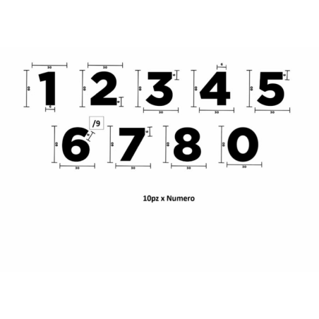 Kit numeri adesivi per targa ripetitrice 90 pz