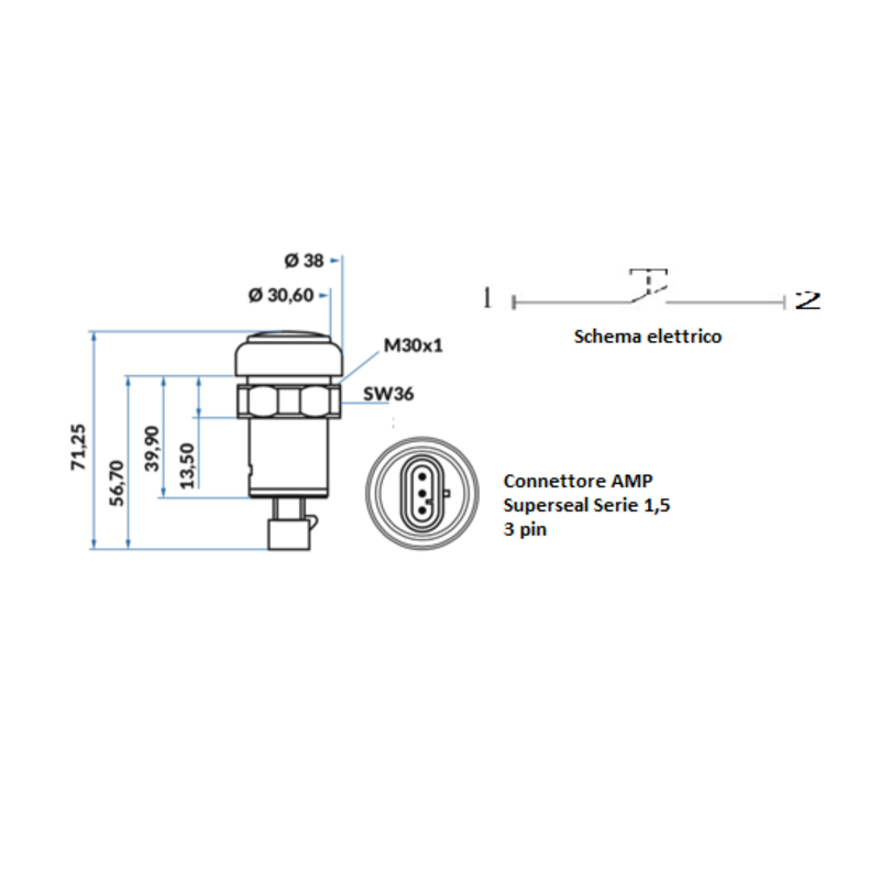 Interruttore a pulsante PNEUTRON giallo, simbolo sollevatore alzato