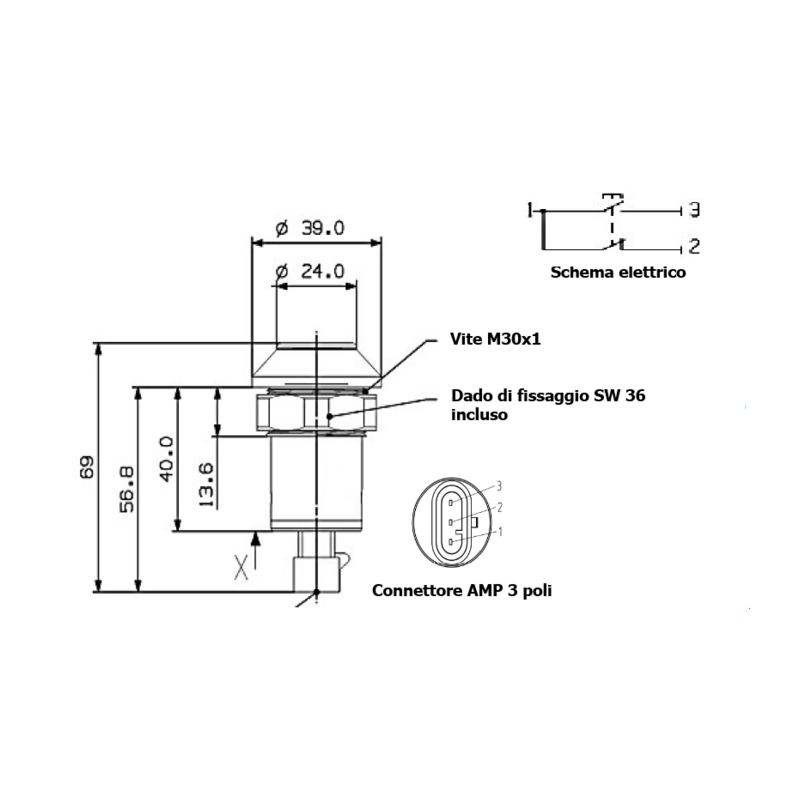 Interruttore a pulsante PNEUTRON rosso, simbolo presa di forza PTO
