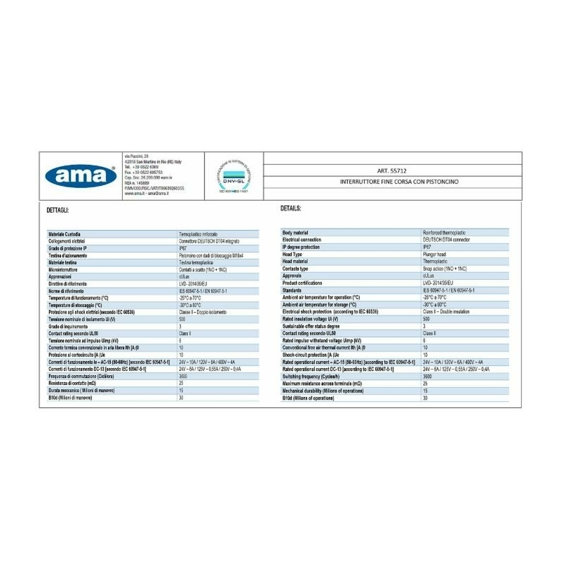 Interruttore di finecorsa a pistoncino
