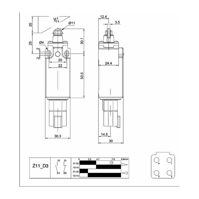 Interruttore di finecorsa con comando a rotella