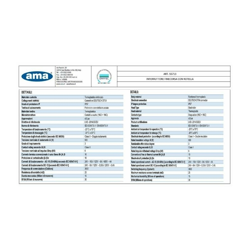 Interruttore di finecorsa con comando a rotella