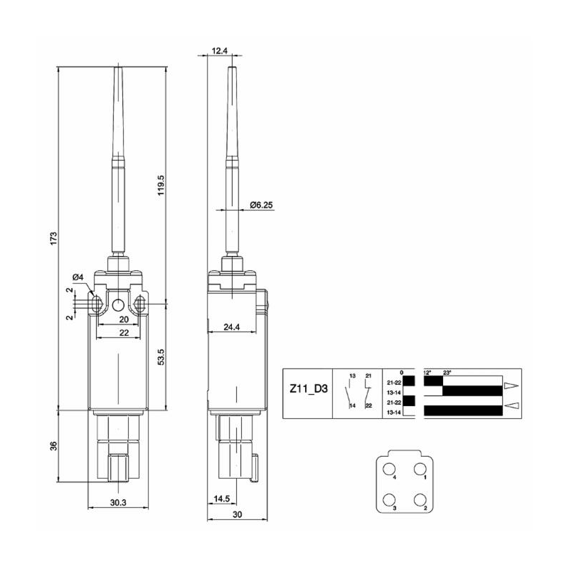 Interruttore di finecorsa con astina