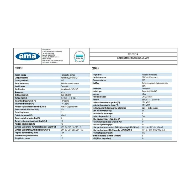 Interruttore di finecorsa con astina