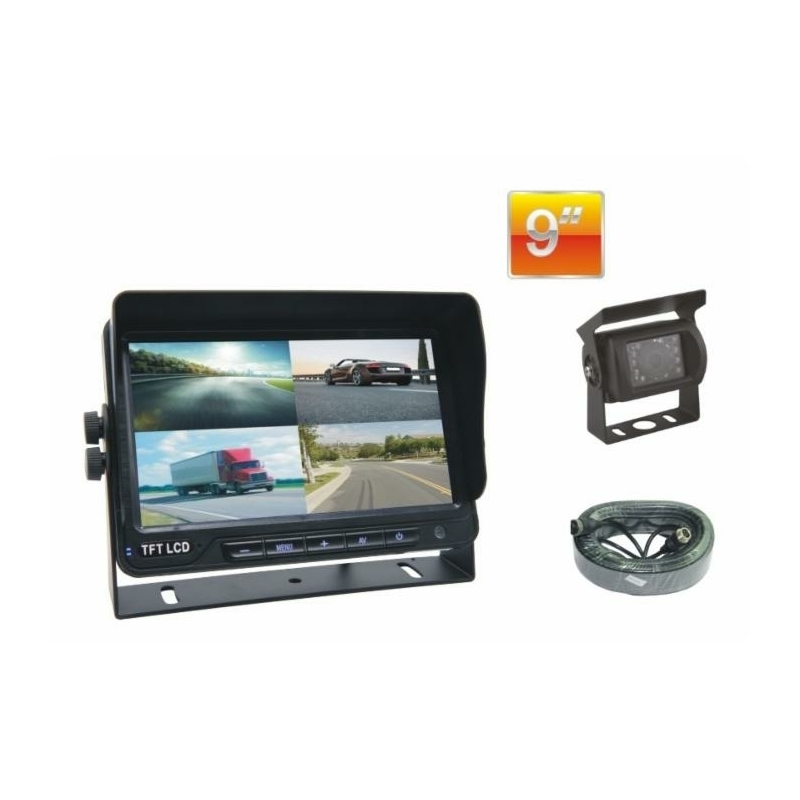 Kit videocamera 9" HD 12-24V 16:9 4 QUAD split monitor