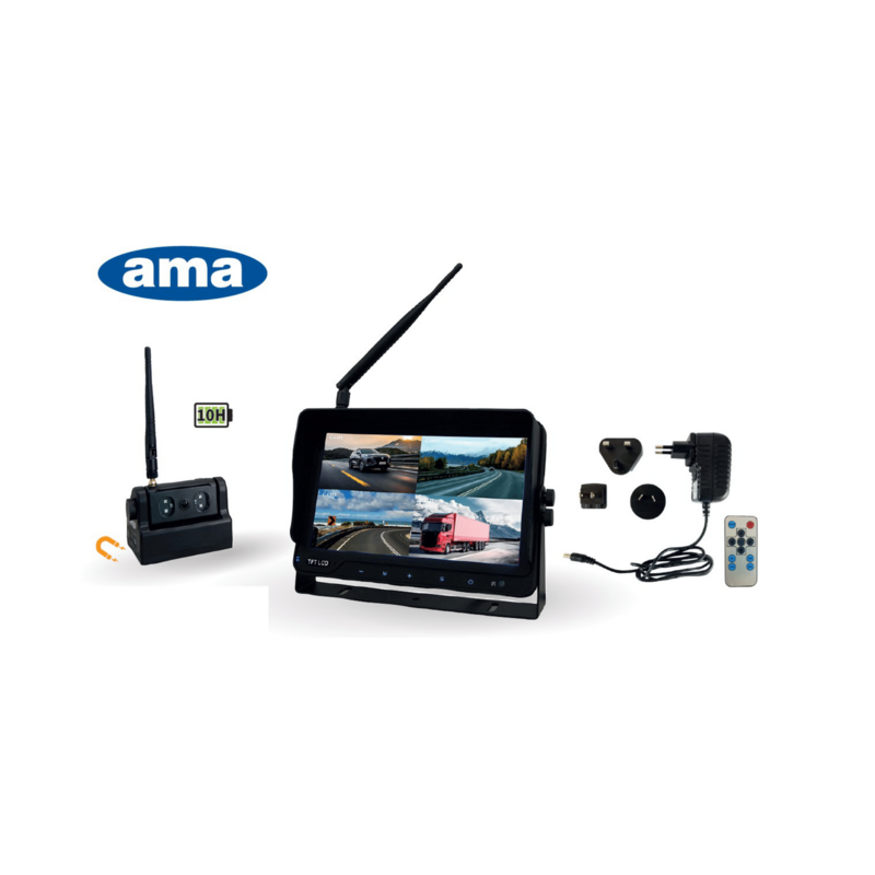 Kit video wireless AHD 7" con camera magnetica a batteria ricaricabile 12-24V