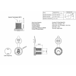 Presa DUAL USB tipo A e C. Input 12-24V, 5V output