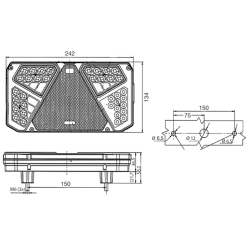 Fanale posteriore LED, lato dx, 12-24V, 242x58,2x134 mm