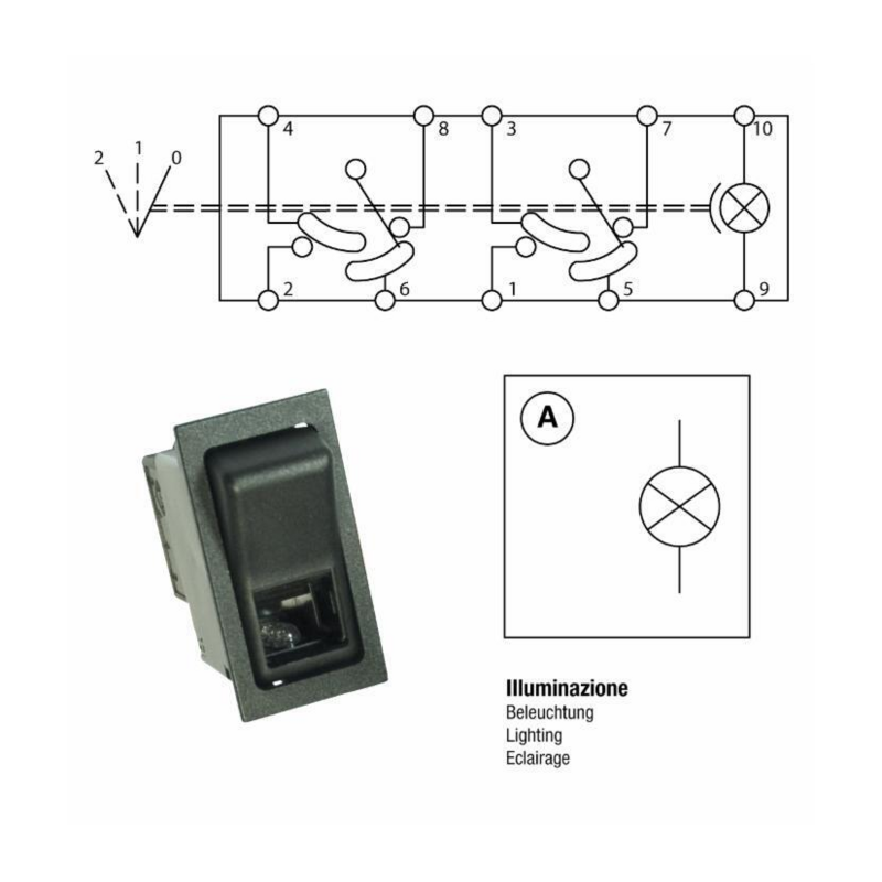 INTERRUTTORE BASCULANTE OFF-ON-ON 12V LUCI DI POSIZIONE