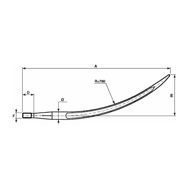 PUNTA CURVA PER FORCA LETAME Ø36x810 MM