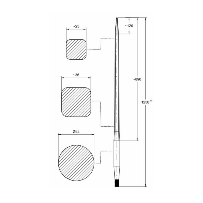 PUNTA FILETTATA CARICAMENTO FRONTALE Ø 42x1250 MM