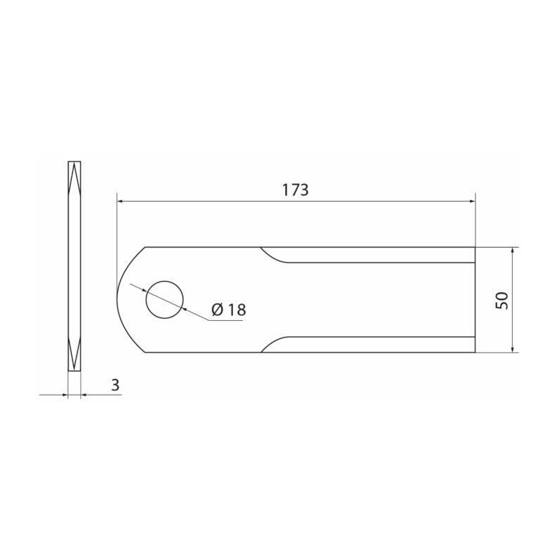 COLTELLO TRINCIAPAGLIA 173X50X3 FORO Ø 18MM
