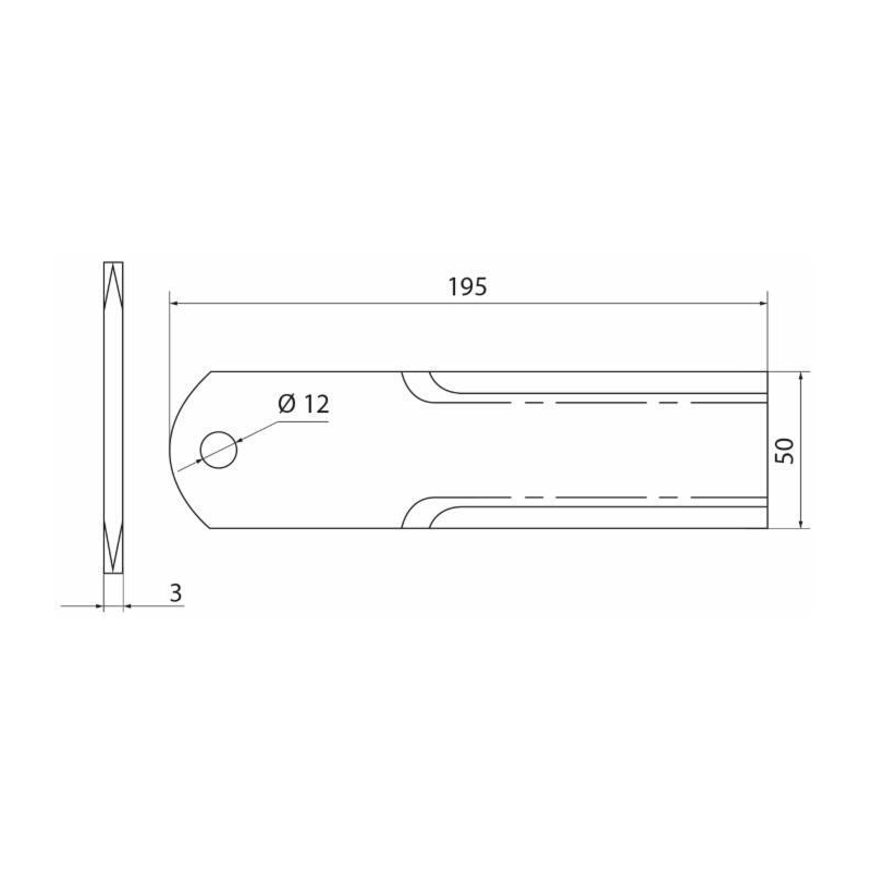 COLTELLO TRINCIAPAGLIA 195X50X3 FORO Ø 12MM