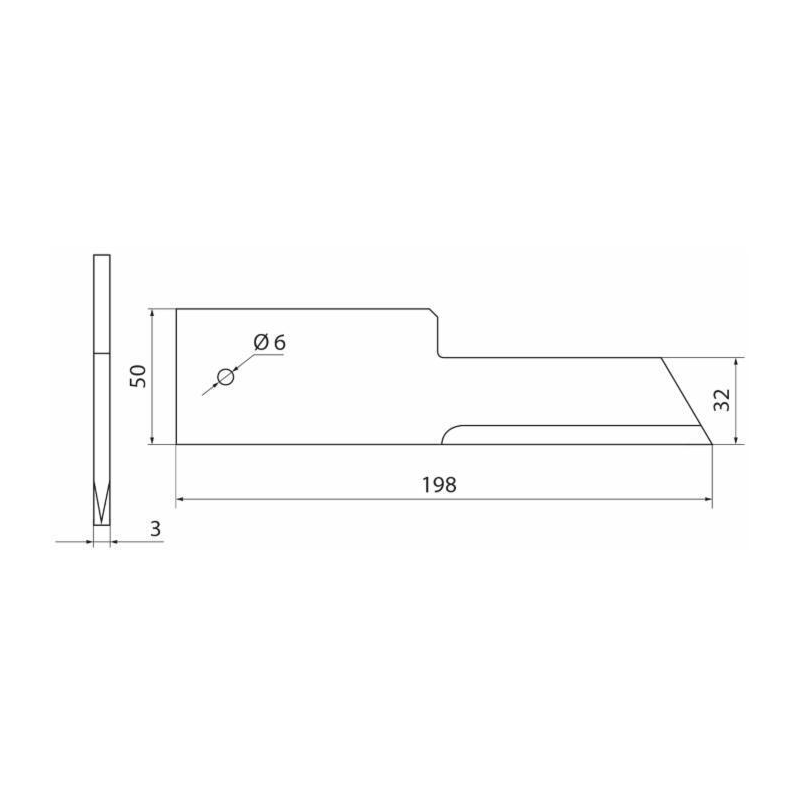 COLTELLO TRINCIAPAGLIA 198X50-32X3 FORO Ø 6MM
