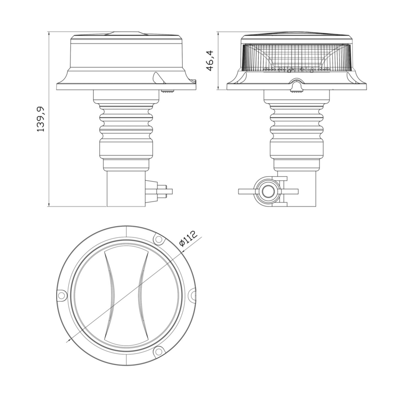 Lampeggiante a LED 12-24V, base ad asta flessibile, 18 LED, IP67