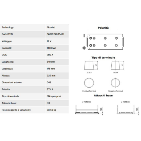 BATTERIA120AH, 800A, 510X175X225, DX