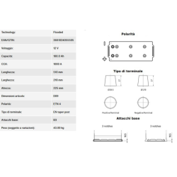 BATTERIA 180AH, 1000A, 510X218X225, DX