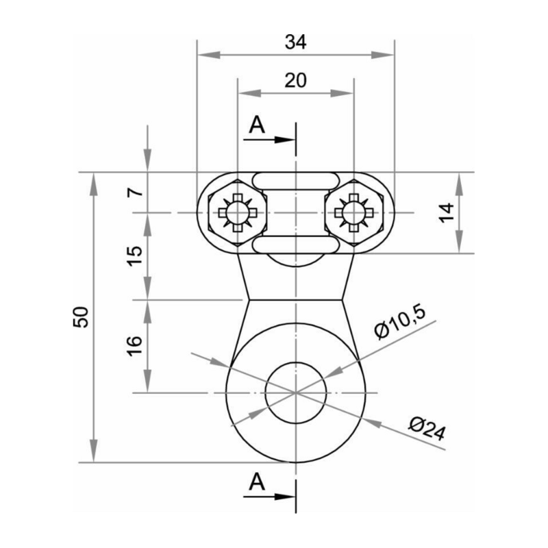 CAPOCORDA CON FISSAGGIO A PIASTRA 50÷70 MM² Ø 10,5 MM