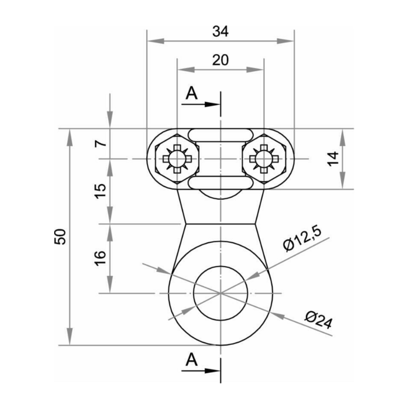 CAPOCORDA CON FISSAGGIO A PIASTRA 50÷70 MM² Ø 12,5 MM