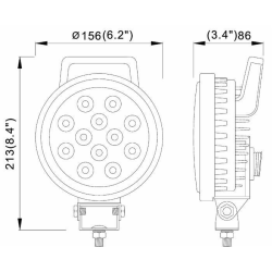 Faro da lavoro rotondo a LED 12-28V, 36W,  4050LM, 12 LED,  con interruttore ON/OFF e maniglia, raggio ampio/largo