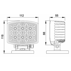 Faro lavoro rettangolare a LED 12-28V, 18W, 1350LM, 6 LED, raggio ampio/largo
