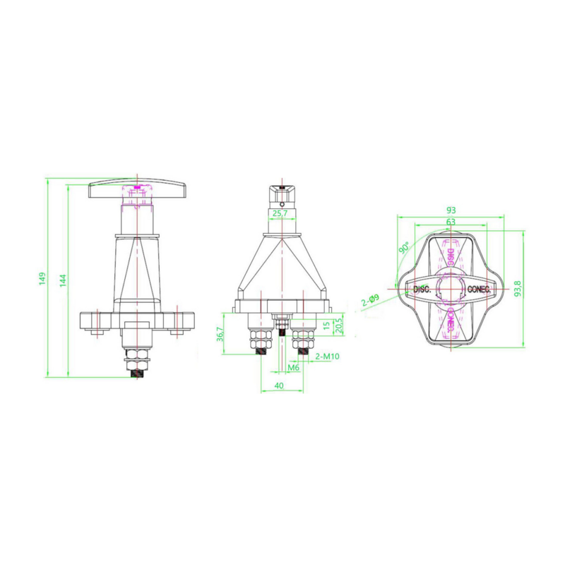 Interruttore isolante per batteria max 48V, 450 A