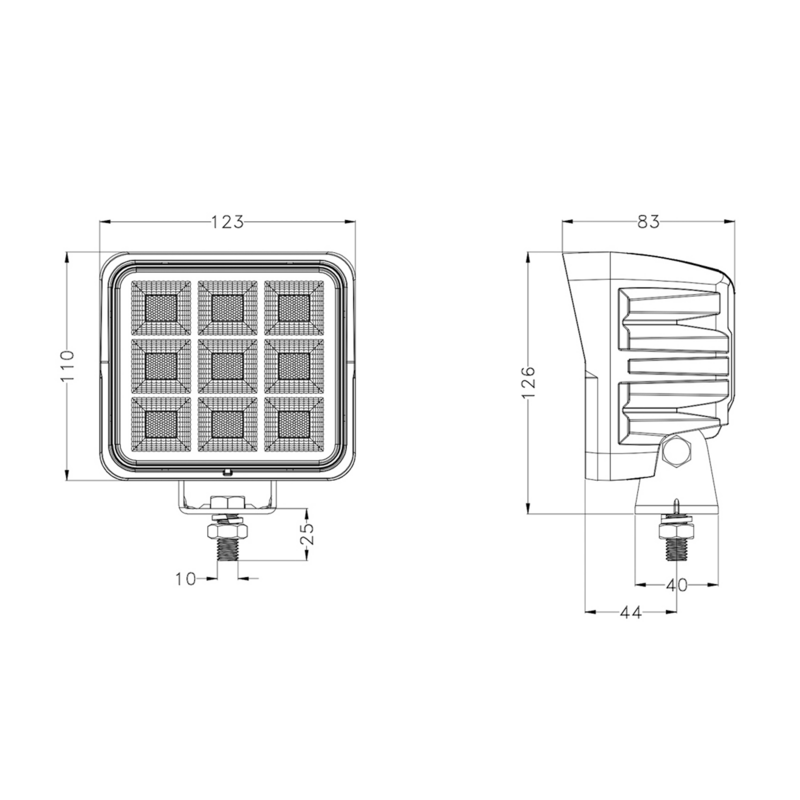 Faro lavoro LED 10-30V DC, 144W, 11520 LM. Fascio di luce ampio, 144 LED