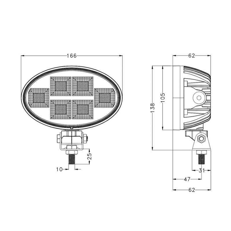 Faro lavoro LED 10-30V DC, 150W, 12000 LM. Fascio di luce ampio, 150 LED
