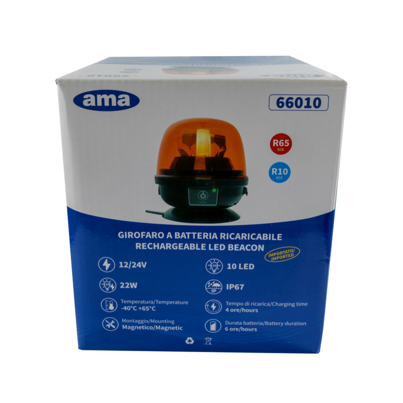 Lampeggiante LED magnetico a batteria  12-24V, 22W, IP67, 10 LED. Autonomia batteria 6 ore
